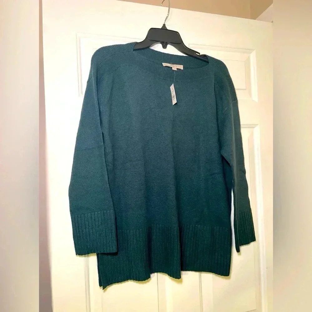 Loft Oversized Sweater Forest Green Small NEW Boat Neck Ribbed Neck, Sleeve Soft